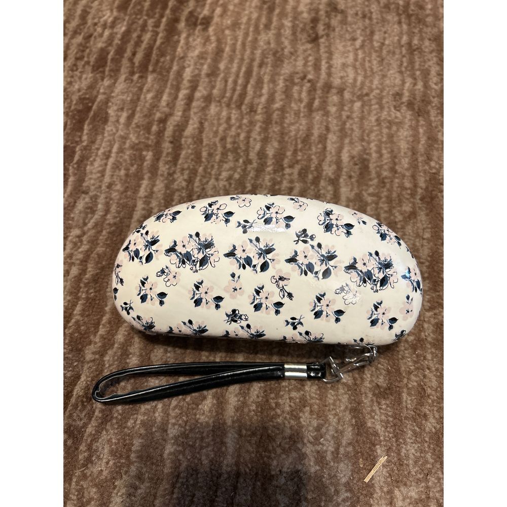 Kensie Floral Pattern Hard Sunglasses Case with Wrist Strap White and Navy Blue